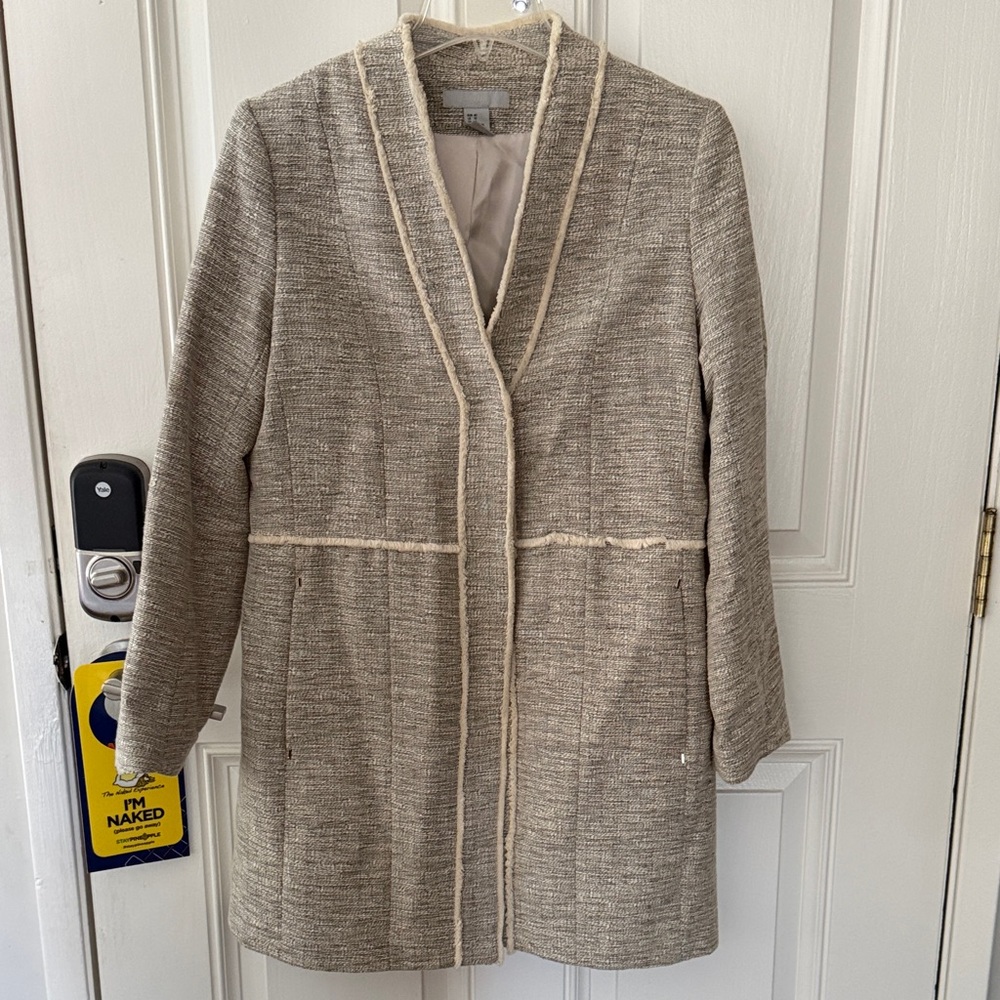 Women's Beige Coat with Cream Trim